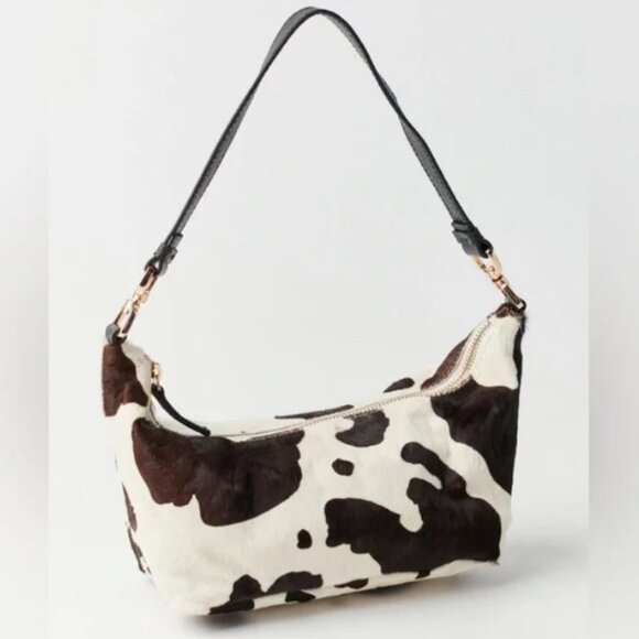 UO Luna Baguette Shoulder Bag Leather Calf Hair Slouchy Purse w/ Cow Print - Picture 1 of 10